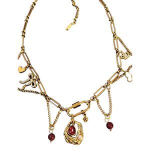 NEW Multi Charm Necklace Gold Tone Bow Heart Butterfly Boho Coastal Cowgirl